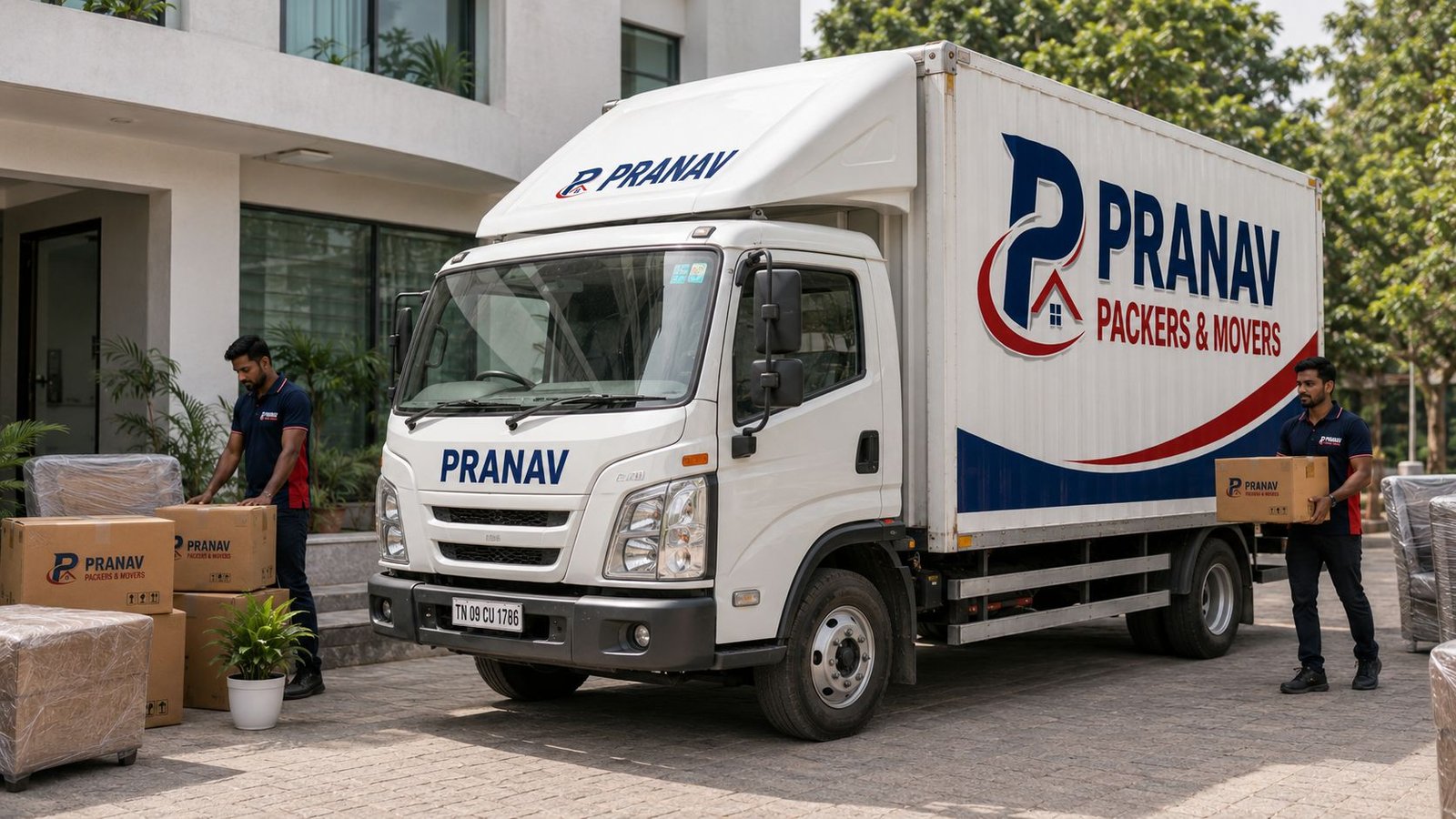 Pranav Packers and Movers staff loading a car and scooter for vehicle transportation